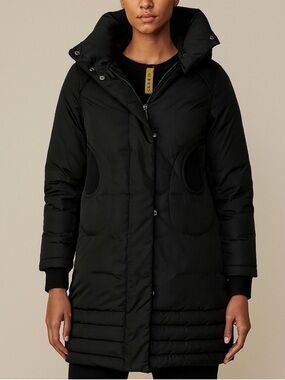 Soia & Kyo Black Down Long Winter Parka with Fur Jacket Size XS